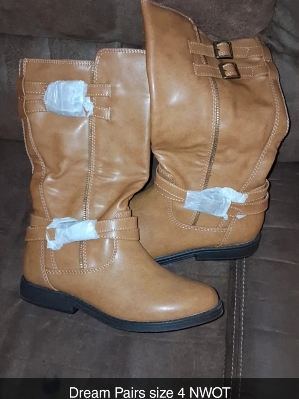Dream Pairs Tan Mid-Calf Buckle Boots